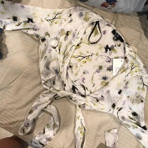 Floral satin front tie crop top